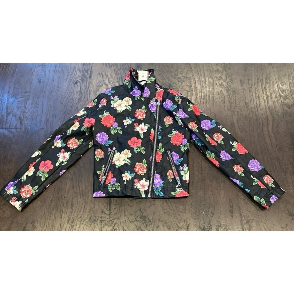 Disney Tangled Rapunzel and Pascal Floral Faux Leather Jacket 5/6
